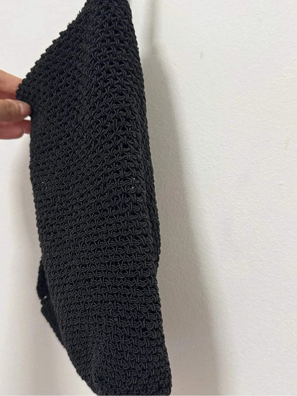 Black Crochet Knit Shoulder Bag Boho Beach Hobo Slouchy Tote Zip Closure 10x12x4